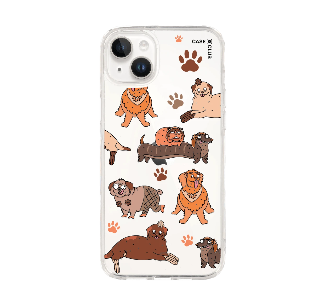 iphone 14 plus clear case brown shade dogs